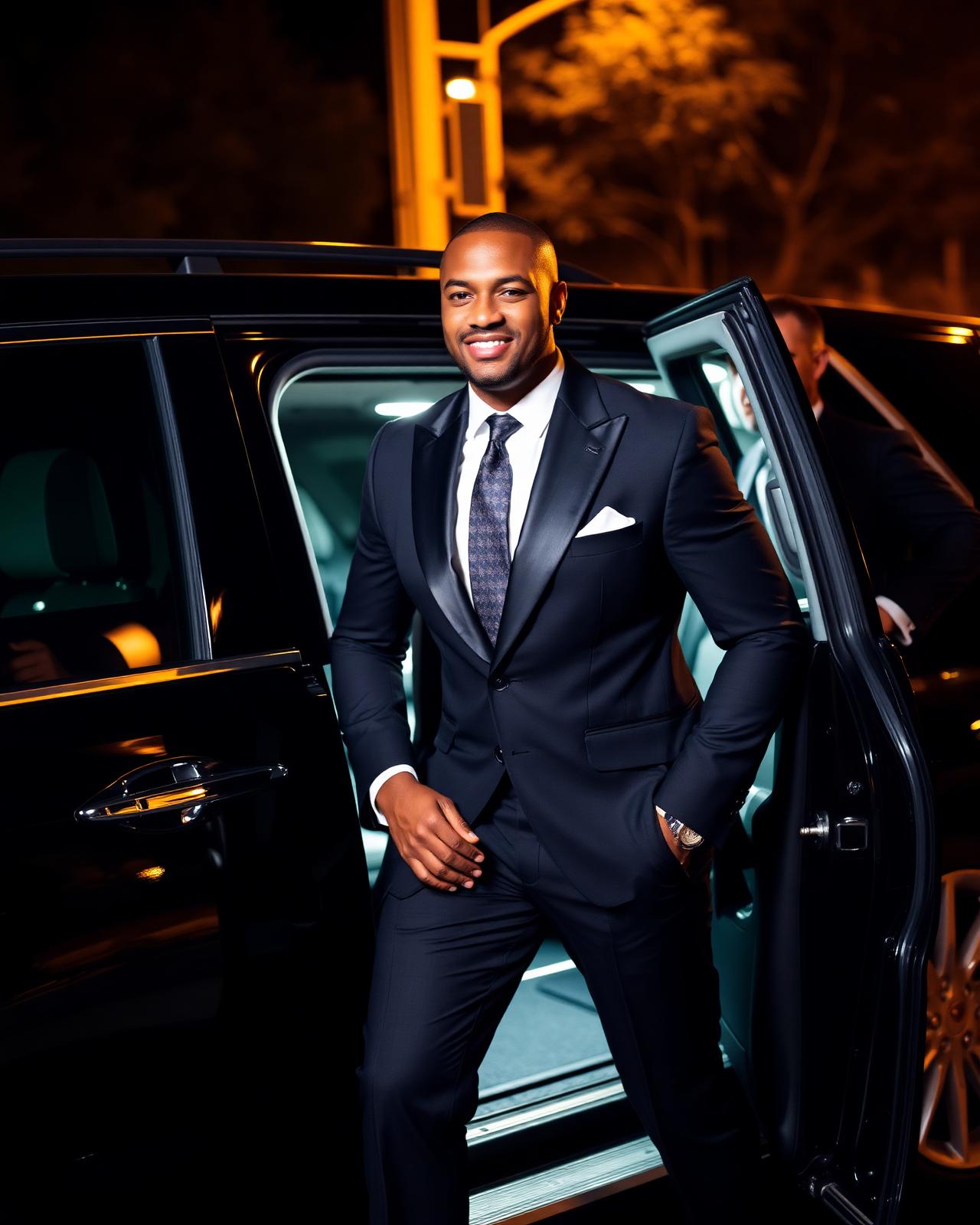 Executive boarding a luxury SUV